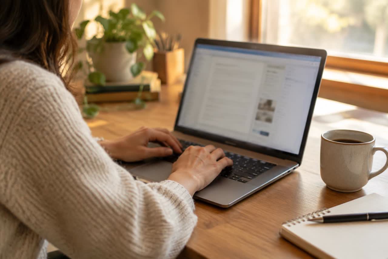 A buyer researching vendors on a laptop